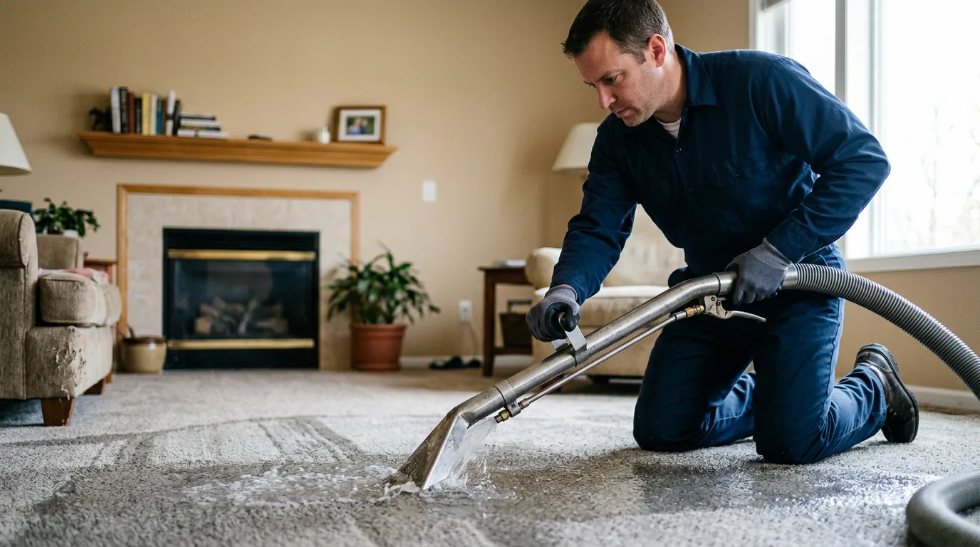 Water damage restoration technician working near Pangburn, AR